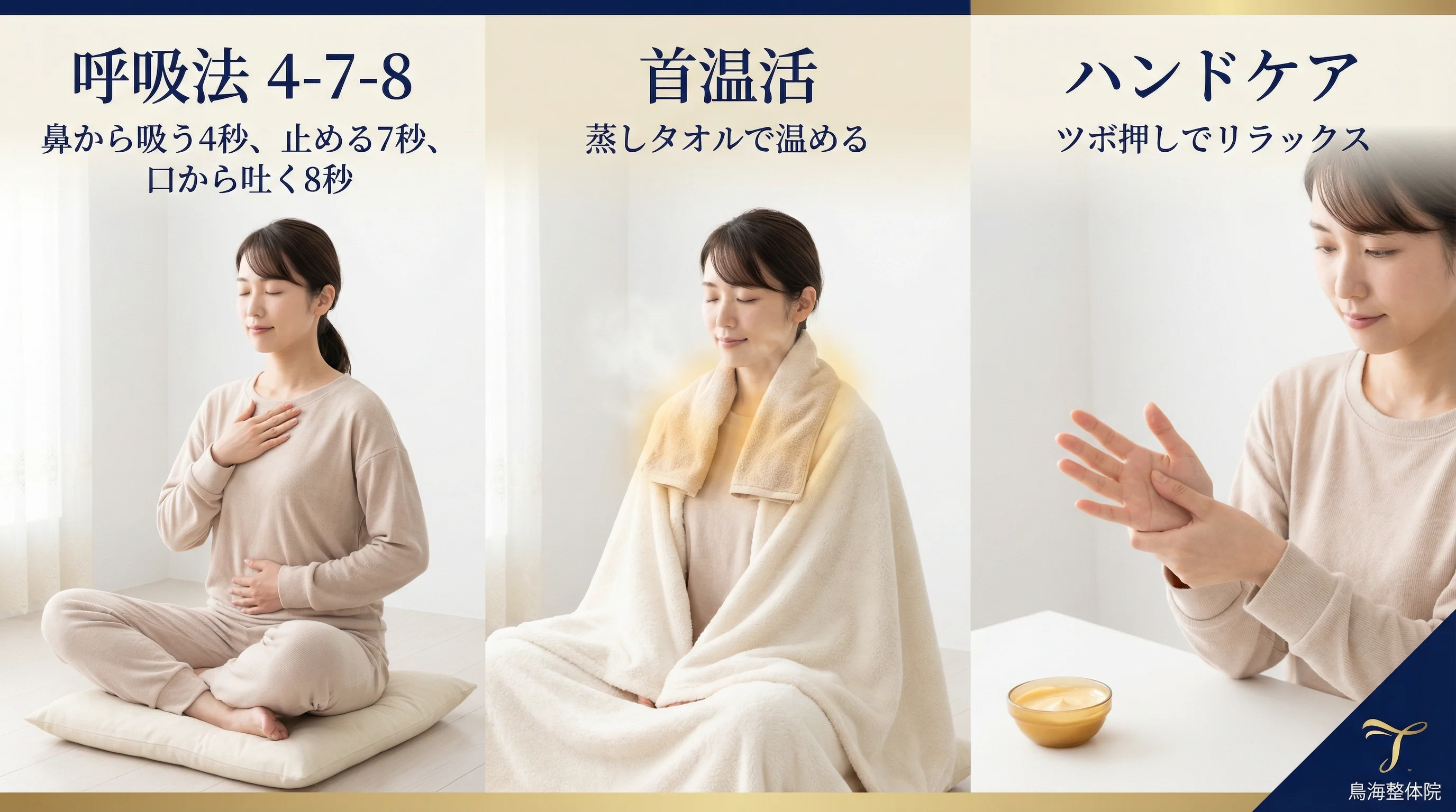 自宅でできる自律神経ケア3つの方法(呼吸法・首温め・ハンドケア) - とりうみ整体院