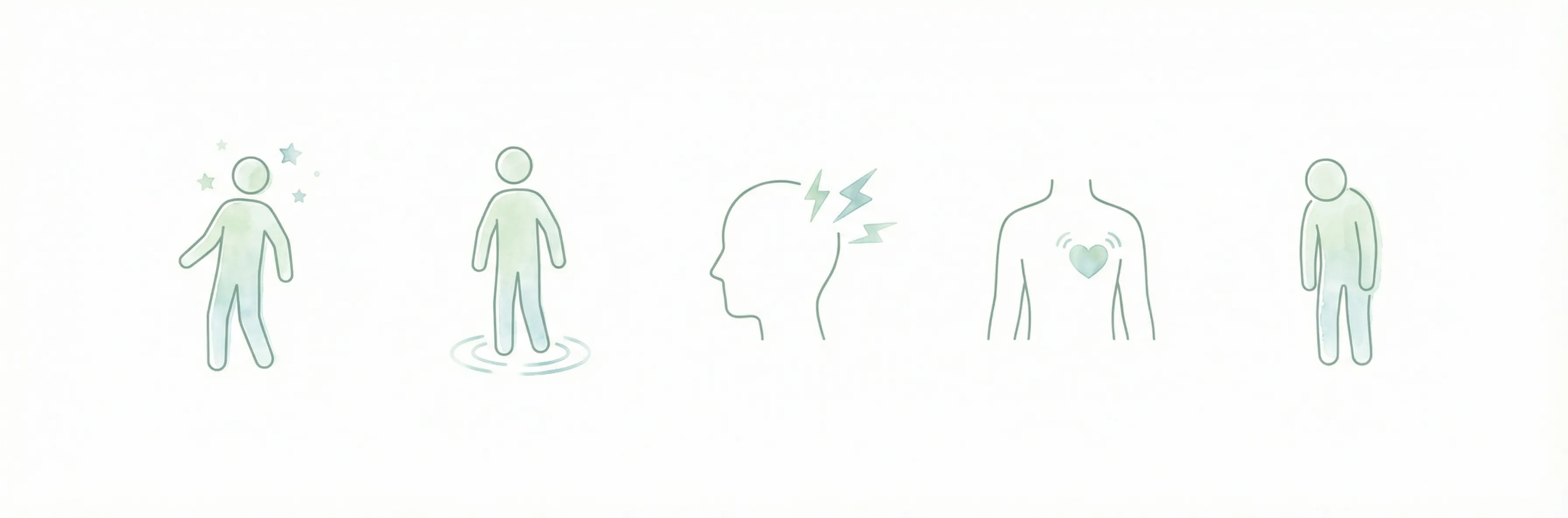 起立性調節障害で起きやすい(立ちくらみ・めまい・頭痛・動悸・だるさ)のアイコン図