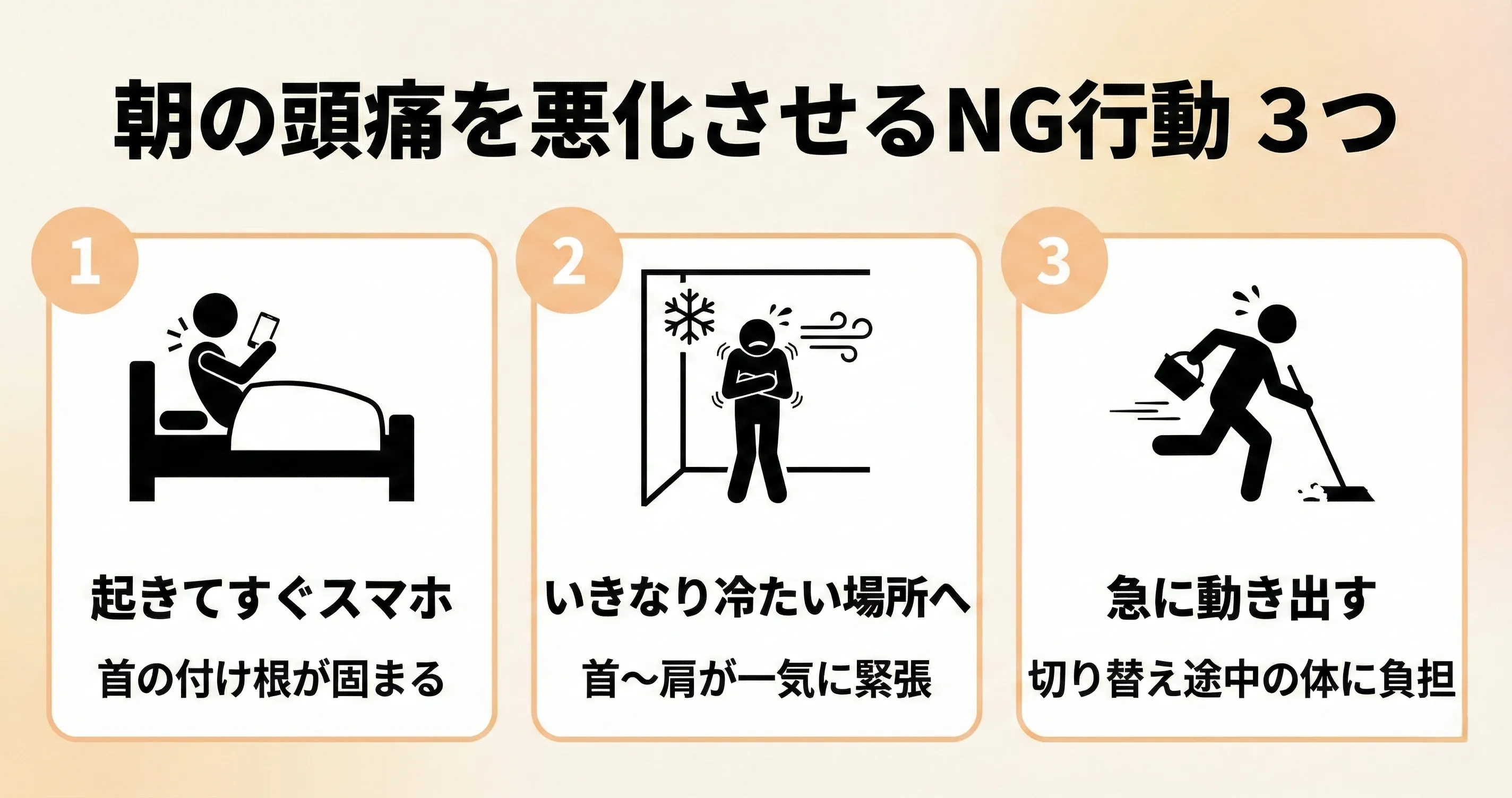 朝の頭痛を悪化させる行動３つの説明画像