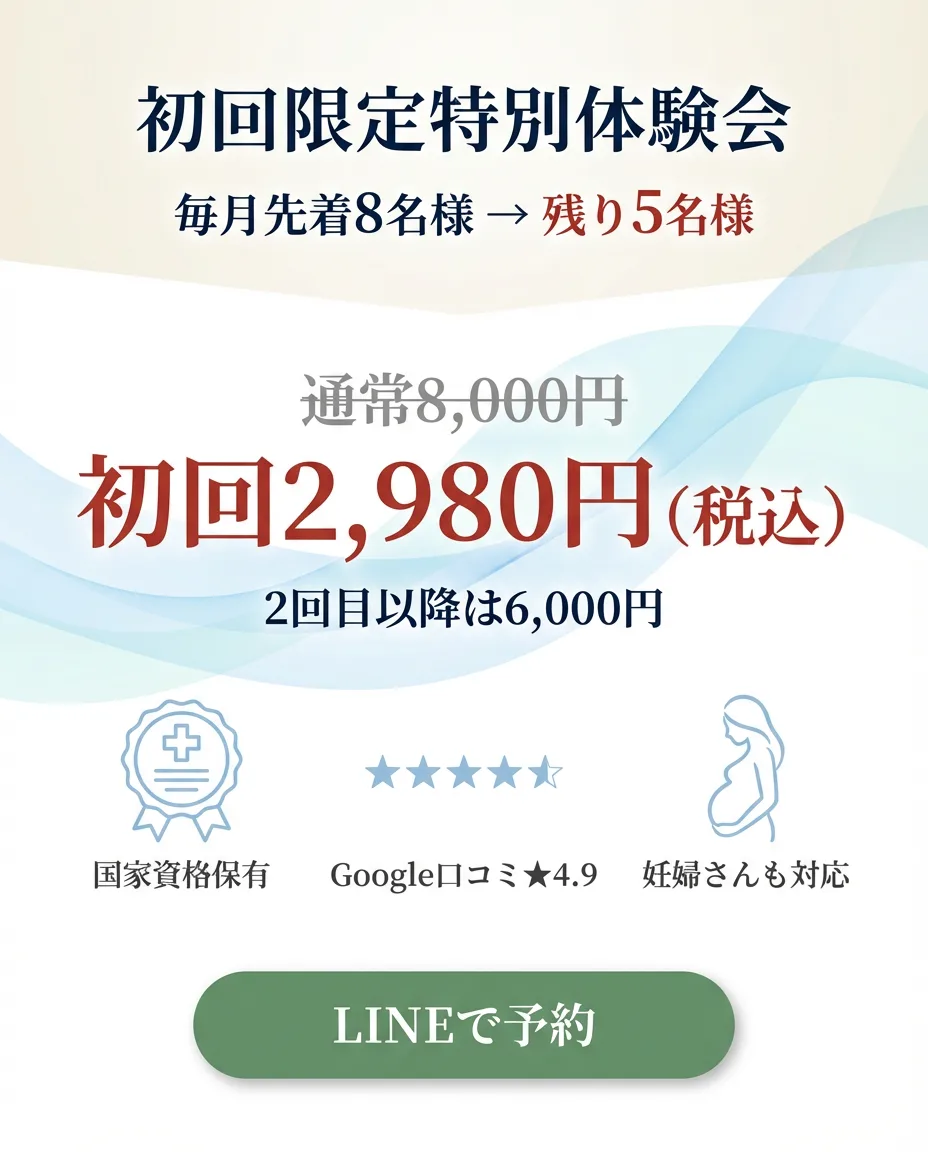 とりうみ整体院の初回特別体験会2980円のバナー